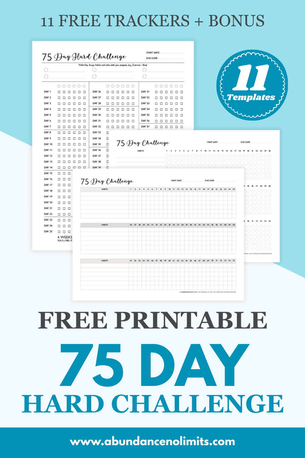 75 Day Hard Challenge Free Printable (11 Templates + Bonus Tracker)