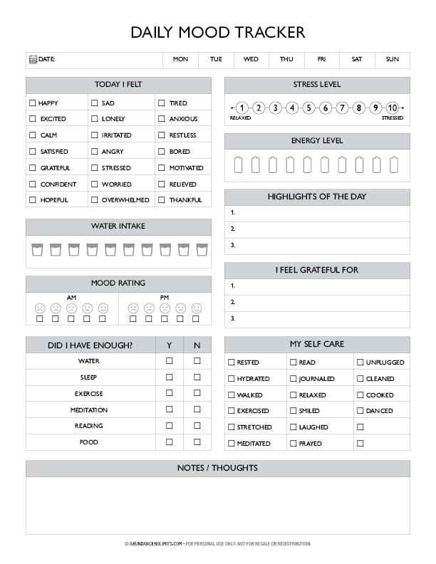Daily Mood Tracker Free Printable (6 Templates)
